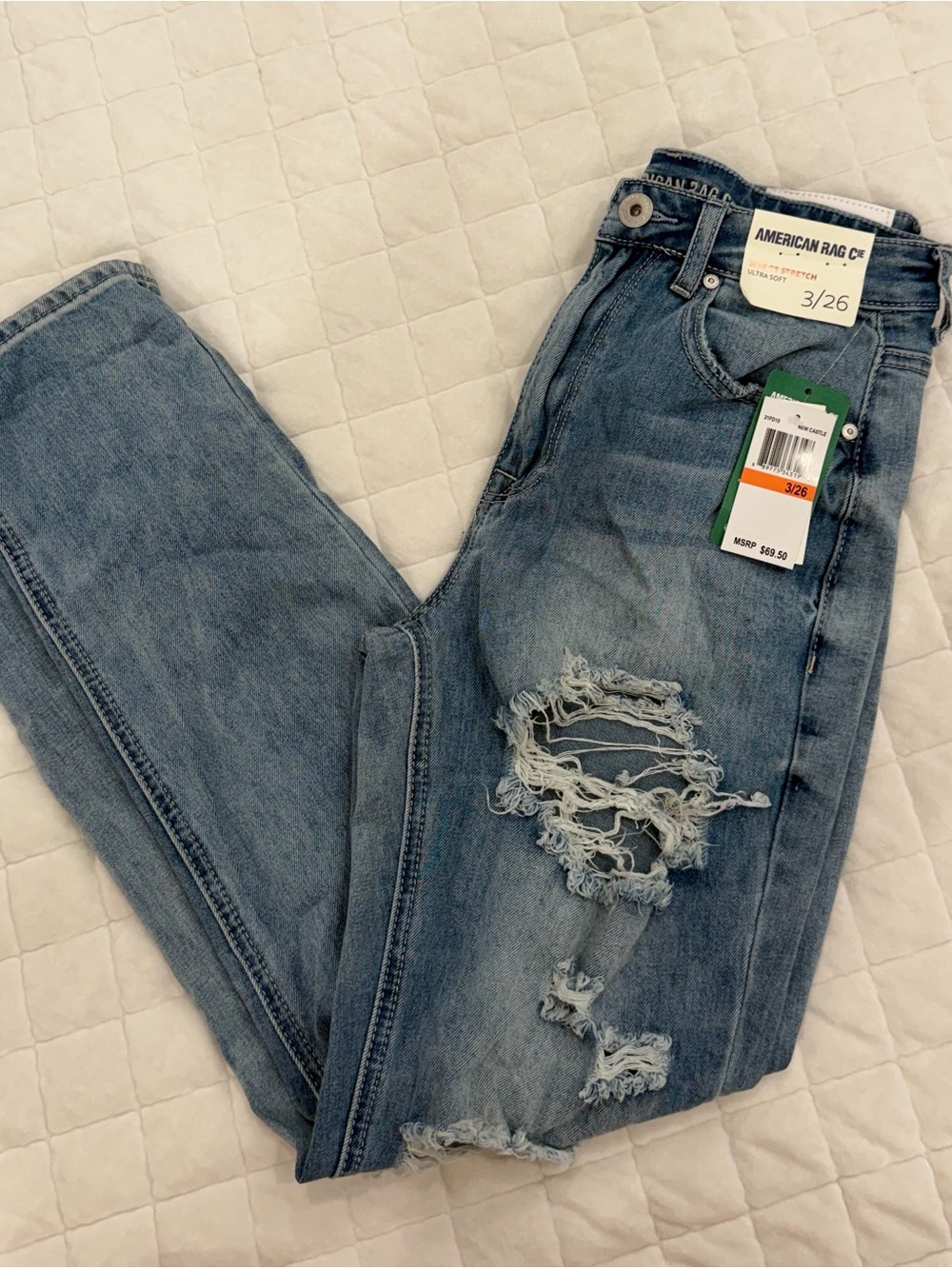 American Rag Light Wash Distressed Straight-Leg Jeans